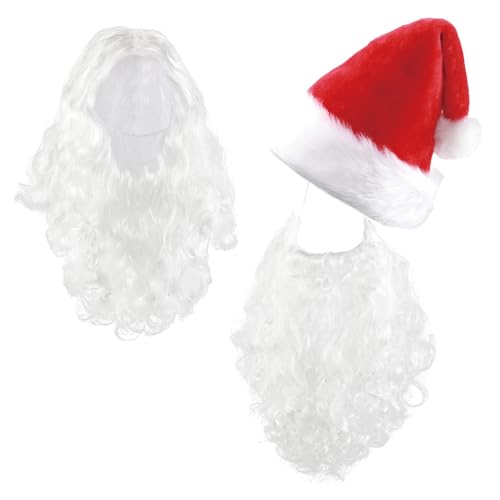 KOOMAL Christmas Santa Hats Beard Wig Set Family Party Costume Fancy Dress Dress Accessory for Adults (Hats Beard Wig Set) von KOOMAL