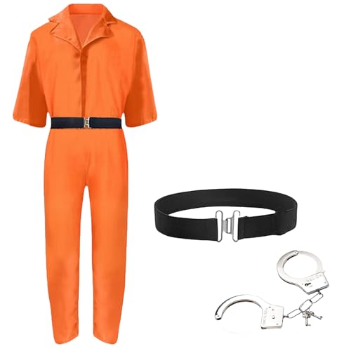 KOOMAL Prisoner Overalls Jail Jump Suit Dress Up Outfit Halloween Prisoner Jumpsuit Costume Mens Fancy Dress Costume Prisoner Convict Costume Outfit for Adult (Set A, L) von KOOMAL