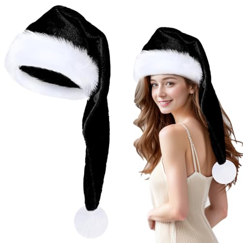 KOOMAL Santa Hat Christmas Hats for Adults, Unisex Plush Holiday Xmas Santa Claus Hat, Classic Santa Outfit for New Year Festive Party Supplies (black, 45cm) von KOOMAL