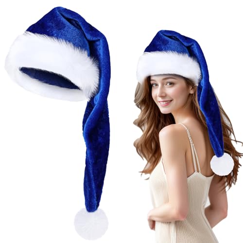 KOOMAL Santa Hat Christmas Hats for Adults, Unisex Plush Holiday Xmas Santa Claus Hat, Classic Santa Outfit for New Year Festive Party Supplies (blue, 45cm) von KOOMAL