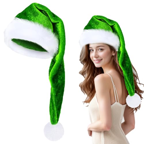 KOOMAL Santa Hat Christmas Hats for Adults, Unisex Plush Holiday Xmas Santa Claus Hat, Classic Santa Outfit for New Year Festive Party Supplies (green, 45cm) von KOOMAL