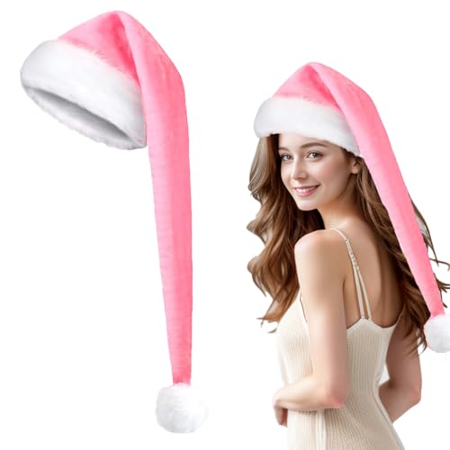 KOOMAL Santa Hat Christmas Hats for Adults, Unisex Plush Holiday Xmas Santa Claus Hat, Classic Santa Outfit for New Year Festive Party Supplies (pink, 45cm) von KOOMAL