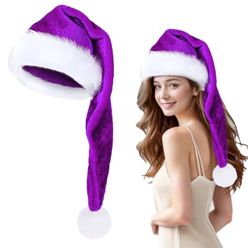 KOOMAL Santa Hat Christmas Hats for Adults, Unisex Plush Holiday Xmas Santa Claus Hat, Classic Santa Outfit for New Year Festive Party Supplies (purple, 45cm) von KOOMAL