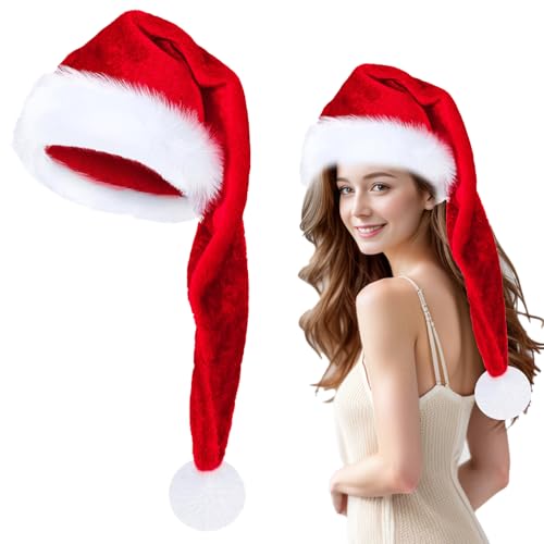 KOOMAL Santa Hat Christmas Hats for Adults, Unisex Plush Holiday Xmas Santa Claus Hat, Classic Santa Outfit for New Year Festive Party Supplies (red, 45cm) von KOOMAL