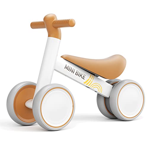 KORIMEFA Kinder Laufrad ab 1 Jahr, Balance Lauflernrad Fahrrad Spielzeug für 10-24 Monate Baby, Erstes Rutschrad Ultraleichtes Kinderfahrrad ohne Pedal mit 4 Rädern für Jungen Mädchen (Weiß Braun) von KORIMEFA