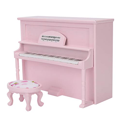 KOSDFOGE Mini Upright Piano Model Toy with Stool Simulation Furniture 1:12 Doll House Accessories (Pink) von KOSDFOGE