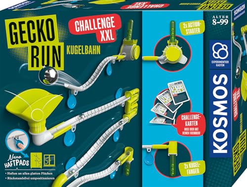 KOSMOS 621285 Gecko Run Challenge XXL, mit Aufgabenkarten und 2 Starter Sets, Erweiterungen, Kugelbahn für Kinder, Vertikale Kugelbahn, Murmelbahn, Konstruktionsspielzeug ab 8 Jahren von KOSMOS