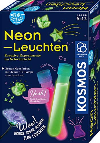 KOSMOS 654191 Fun Science - Neon-Leuchten, Kreative Experimente im Schwarzlicht, Experimentier-Set für Kinder ab 8 Jahre von Kosmos