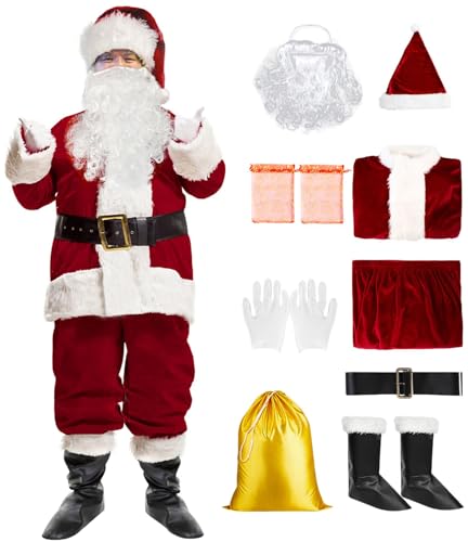 KOMUSMO Weihnachtsmann-Kostüm für Erwachsene, 9-teilig, Deluxe-Weihnachtsmann-Anzug aus Samt, für Erwachsene, Premium-Weihnachtsmann-Outfit, Cosplay, Weihnachtsmann-Anzug von KOSMUSMO