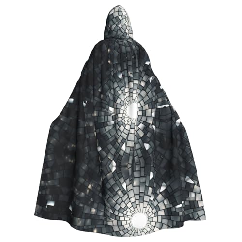 KOUUIP Grauer Kapuzenumhang für Erwachsene, Mosaikdruck, Halloween, Weihnachten, Hexenkostüm, Kleid, Partyzubehör von KOUUIP