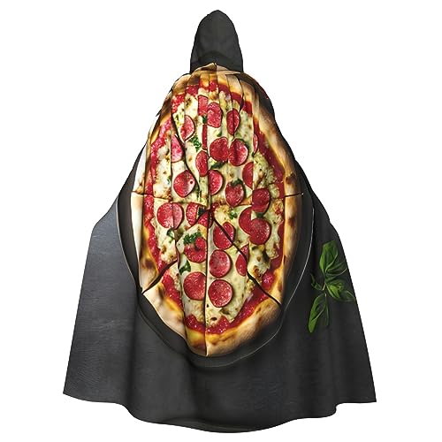 KOUUIP Großer Kapuzenumhang für Erwachsene, Pizza-Druck, Halloween, Weihnachten, Hexenparty, Kostüm von KOUUIP