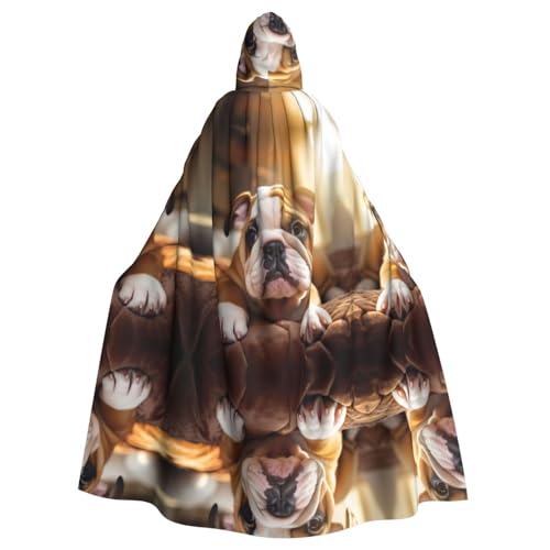 KOUUIP Kapuzenumhang für Erwachsene, Bulldogge, Hexenumhang, Halloween, Weihnachten, Partyzubehör von KOUUIP