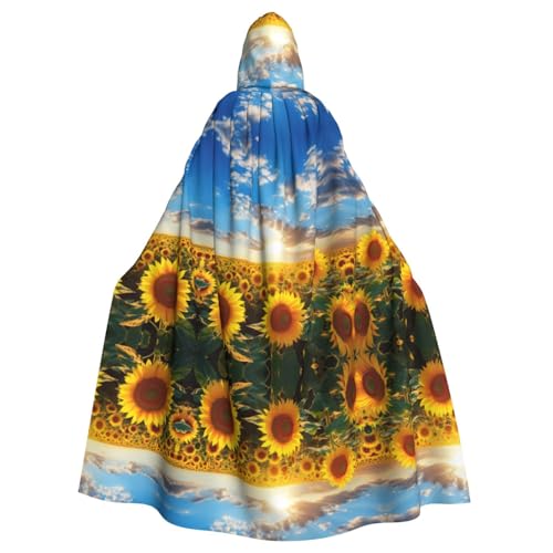 KOUUIP Kapuzenumhang mit Sonnenblumen-Aufdruck für Erwachsene, Halloween, Weihnachten, Hexenumhang, Robe, Kostüm, Partyzubehör, Cope von KOUUIP