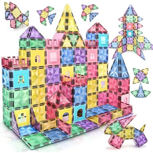 Magnetische Fliesen 120 Pcs Kinderspielzeug STEM Magnet Spielzeug für Kinder Blöcke Bauspielzeug Vorschule Lernen Spielzeug Geschenk für 3+ Jahre alte Jungen und Mädchen von KOUYUO