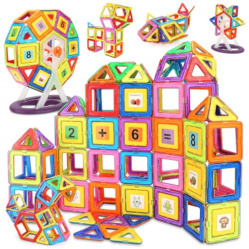 Magnetische Bausteine, Magnetspielzeug für Kinder, Magnetbausteine Lernspielzeug Geburtstag Vorschule Kinder Kleinkind Jungen Mädchen ab 3 Jahren (105pcs Magnetic Tiles) von KOUYUO