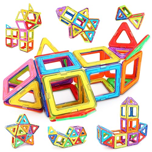 Magnetische Bausteine, Magnetspielzeug für Kinder, Magnetbausteine Lernspielzeug Geburtstag Vorschule Kinder Kleinkind Jungen Mädchen ab 3 Jahren (48pcs Magnetic Tiles) von KOUYUO