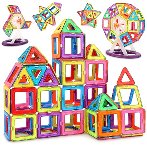 Magnetische Bausteine, Magnetspielzeug für Kinder, Magnetbausteine Lernspielzeug Geburtstag Vorschule Kinder Kleinkind Jungen Mädchen ab 3 Jahren (60pcs Magnetic Tiles) von KOUYUO