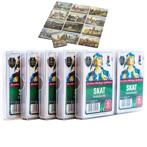 5X Skat Kartenspiele + GRATIS 1x BILDMAGNET! Deutsches Blatt Karten Spiel für Bridge Canasta Poker Romme Kartendeck Altenburger Spielkarten Skatkarten Skatblatt Kartenspiel von KOVA