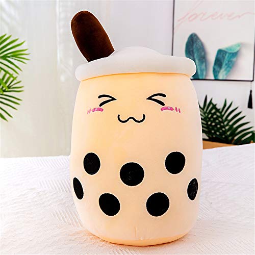 KOWAKA Boba Plüschkissen, kreatives Bubble Milk Tea Cup geformtes Umarmungskissen Stofftier (Beige Smile, klein 24,9 cm) von KOWAKA