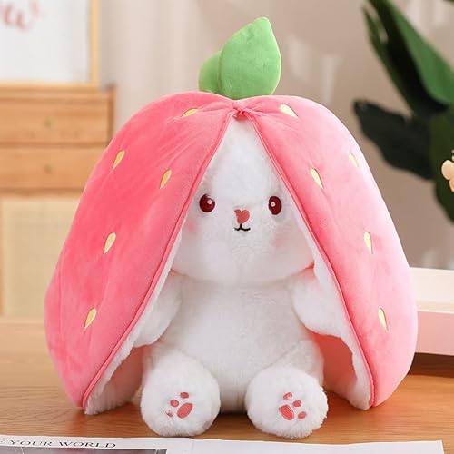 Strawberry Bunny verwandelt Sich in EIN kleines Kaninchen Obst Puppe Plüsch Spielzeug Karotte Kaninchen Plüsch Puppe Mädchen Kinder Geburtstag Geschenk (Strawberry Rabbit, 18cm) von KOWAKA