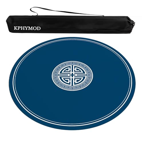 KPHYMOD Mahjong Spiel Matte Blaue, Runde Mahjong-Matte Mit Tragetasche, rutschfeste, Geräuschreduzierende Tischdecke Aus Polyester Für Pokerkartenbrettspiele(Blue-2,23.62x23.62 in) von KPHYMOD