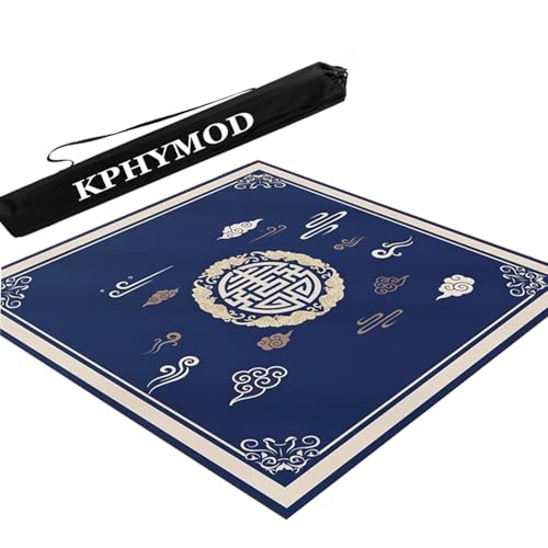 KPHYMOD Mahjong Spiel Matte Blaue Mahjong-Matte Mit Tasche, rutschfeste Und Geräuschreduzierende Tischabdeckung Für Poker, Karten, Domino, Brettspiele, rutschfeste Unterlage(Blue-2,35.43x35.43in) von KPHYMOD