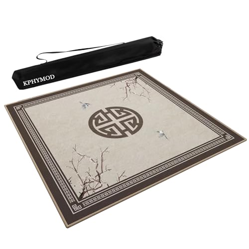 KPHYMOD Mahjong Spiel Matte Chinesisch Bedruckte Mahjong-Matte Mit Rändern, Weiche Und Langlebige Quadratische Spieltischmatte Mit Schwarzer Tragetasche(Brown-3,27.56x27.56 in) von KPHYMOD