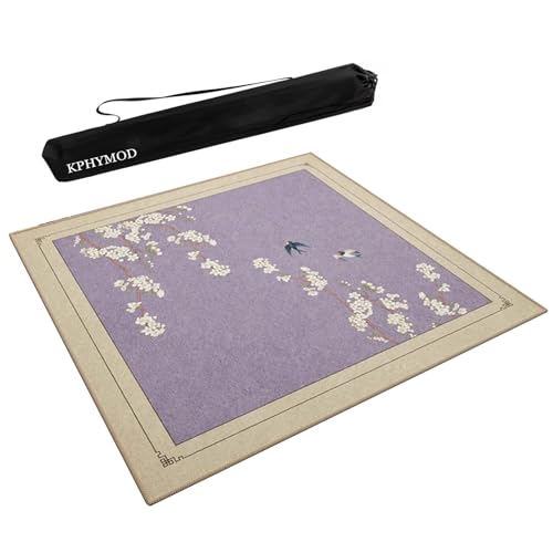 KPHYMOD Mahjong Spiel Matte Chinesisch Bedruckte Mahjong-Matte Mit Rändern, Weiche Und Langlebige Quadratische Spieltischmatte Mit Schwarzer Tragetasche(Purple,27.56x27.56 in) von KPHYMOD