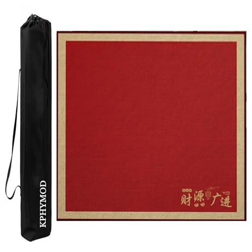 KPHYMOD Mahjong Spiel Matte Einfach Bedruckte Mahjong-Tischmatte Mit Rand, rutschfeste, Geräuschreduzierende Poker-Gaming-Unterlage Mit Tragetasche(Red,27.56x27.56in) von KPHYMOD