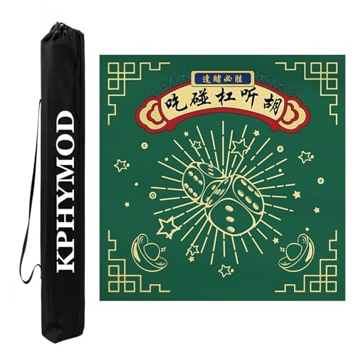 KPHYMOD Mahjong Spiel Matte Grün Bedruckte Mahjong-Matte Mit Tragetasche, rutschfeste, Geräuschreduzierende Domino-, Poker-, Brettspiel-Tischabdeckung(27.56x27.56in) von KPHYMOD