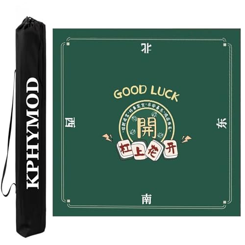 KPHYMOD Mahjong Spiel Matte Grüne Mahjong-Matte Für Mah-Jongg-Pokerkarten, rutschfeste Geräuschunterdrückung, Chinesische Spieltischabdeckung Mit Tragetasche(Green-3,33.46x33.46in) von KPHYMOD