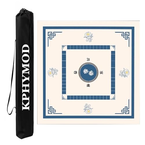 KPHYMOD Mahjong Spiel Matte Mahjong-Matte, rutschfest, Geräuschreduzierung, Domino, Poker, Karten Und Brettspiele, Tischabdeckung Mit Tragetasche(Blue,35.43x35.43in) von KPHYMOD