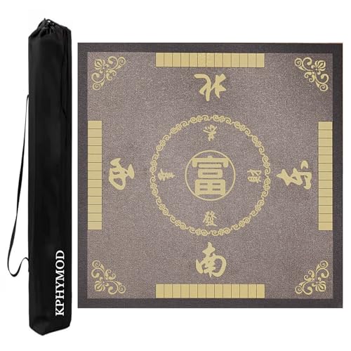 KPHYMOD Mahjong Spiel Matte Mahjong-Matte Mit Regeln, rutschfeste, Geräuschreduzierende Tischauflage Mit Tragetasche Für Mah-Jongg-Kartenbrettspiele(Gray-2,37.4x37.4in) von KPHYMOD