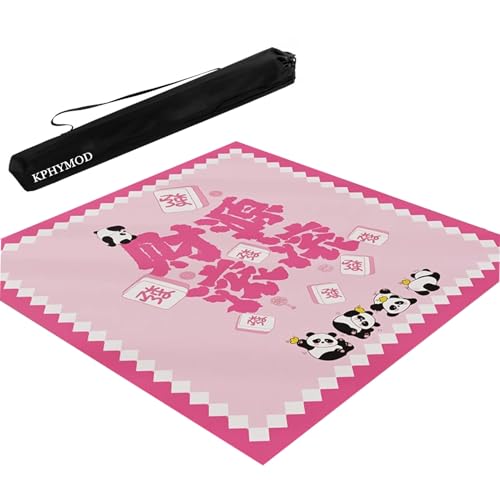 KPHYMOD Mahjong Spiel Matte Mahjong-Matte Mit Tragetasche, rutschfest Und Geräuschreduzierend, Mehrzweck-Tischabdeckung Für Mah-Jongg-Karten, Brettspiele, Fliesenspiele(Pink-1,27.56x27.56in) von KPHYMOD