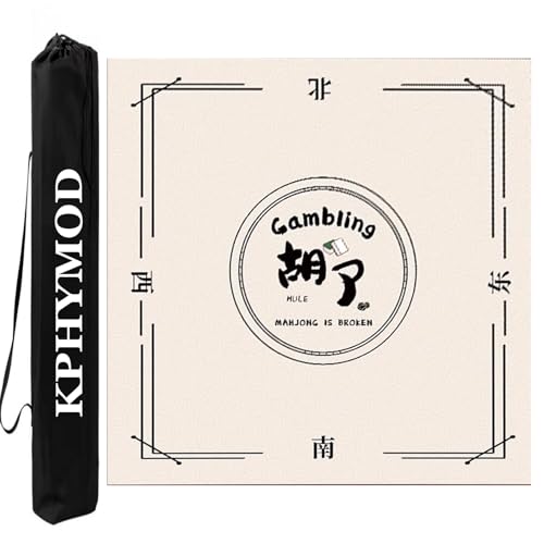 KPHYMOD Mahjong Spiel Matte Mahjong-Matte Mit Tragetasche, rutschfeste Gummi-Spielmatte Mit Chinesischem Druck Für Domino, Poker, Karten, Brettspiele(Beige-1,37.4x37.4in) von KPHYMOD