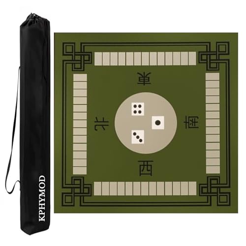 KPHYMOD Mahjong Spiel Matte Mahjong-Tischmatte Für Poker, Kartenbrett, Fliesenspiel, Geräuschreduzierende, rutschfeste Gaming-Tischdecke Mit Tragetasche(Green-1,39.37x39.37in) von KPHYMOD