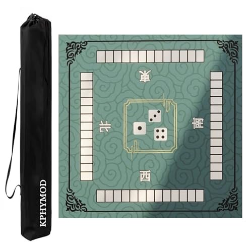 KPHYMOD Mahjong Spiel Matte Mahjong-Tischmatte Für Poker, Kartenbrett, Fliesenspiel, Geräuschreduzierende, rutschfeste Gaming-Tischdecke Mit Tragetasche(Green-2,37.4x37.4in) von KPHYMOD