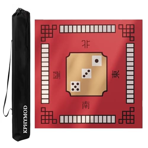 KPHYMOD Mahjong Spiel Matte Mahjong-Tischmatte Für Poker, Kartenbrett, Fliesenspiel, Geräuschreduzierende, rutschfeste Gaming-Tischdecke Mit Tragetasche(Red-2,39.37x39.37in) von KPHYMOD