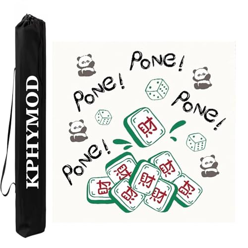 KPHYMOD Mahjong Spiel Matte Quadratische Mahjong-Matte, Anti-Rutsch-Rauschunterdrückung, Poker-Kartenspieltisch-Abdeckung, Panda-Aufdruck „Home Mah Jongg Dad“.(Green-1,27.56x27.56in) von KPHYMOD