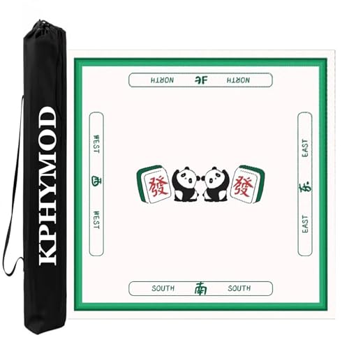 KPHYMOD Mahjong Spiel Matte Quadratische Mahjong-Matte, Anti-Rutsch-Rauschunterdrückung, Poker-Kartenspieltisch-Abdeckung, Panda-Aufdruck „Home Mah Jongg Dad“.(Green-3,39.37x39.37in) von KPHYMOD