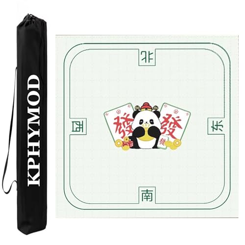 KPHYMOD Mahjong Spiel Matte Quadratische Mahjong-Matte, Anti-Rutsch-Rauschunterdrückung, Poker-Kartenspieltisch-Abdeckung, Panda-Aufdruck „Home Mah Jongg Dad“.(Green-4,27.56x27.56in) von KPHYMOD