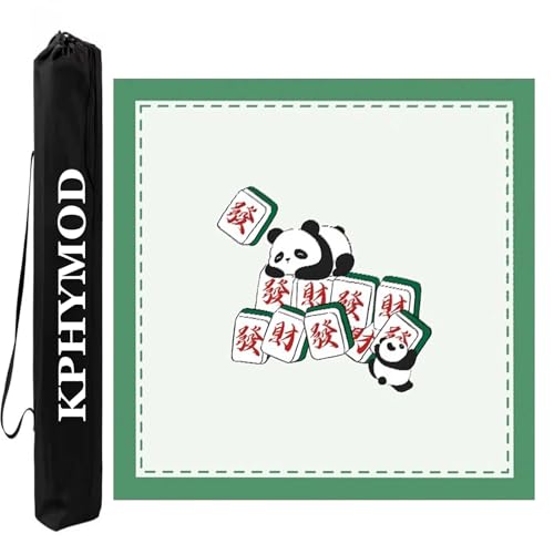 KPHYMOD Mahjong Spiel Matte Quadratische Mahjong-Matte, Anti-Rutsch-Rauschunterdrückung, Poker-Kartenspieltisch-Abdeckung, Panda-Aufdruck „Home Mah Jongg Dad“.(Green-5,37.4x37.4in) von KPHYMOD