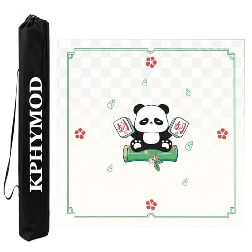 KPHYMOD Mahjong Spiel Matte Quadratische Mahjong-Matte, Anti-Rutsch-Rauschunterdrückung, Poker-Kartenspieltisch-Abdeckung, Panda-Aufdruck „Home Mah Jongg Dad“.(Green-7,27.56x27.56in) von KPHYMOD