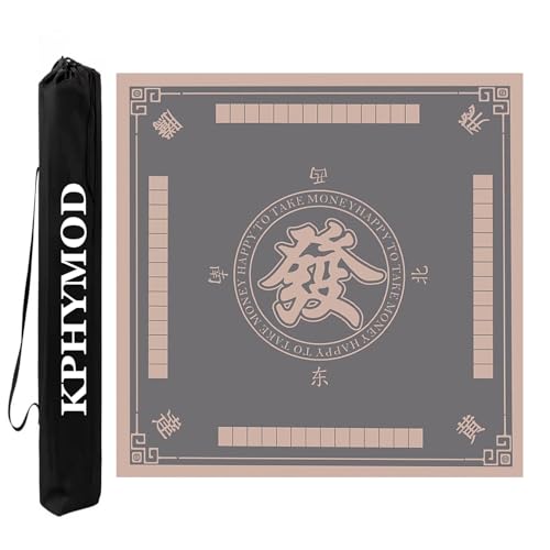 KPHYMOD Mahjong Spiel Matte Quadratische Mahjong-Matte, rutschfest, Geräuschreduzierend, Poker-Kartenspiele-Tischdecke Mit Kordelzug(Gray,37.4x37.4in) von KPHYMOD