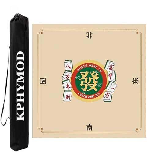 KPHYMOD Mahjong Spiel Matte Quadratische Mahjong-Matte Für Mah-Jongg-Poker-Kartenspiele, rutschfeste, Geräuschreduzierende Heimspiel-Tischabdeckung Mit Tragetasche(Khaki,27.56x27.56in) von KPHYMOD