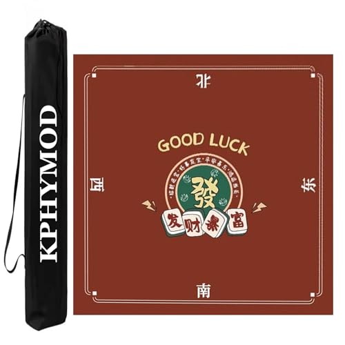 KPHYMOD Mahjong Spiel Matte Quadratische Mahjong-Matte Für Mah-Jongg-Poker-Kartenspiele, rutschfeste, Geräuschreduzierende Heimspiel-Tischabdeckung Mit Tragetasche(Red,33.46x33.46in) von KPHYMOD