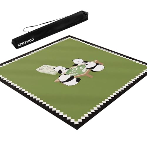 KPHYMOD Mahjong Spiel Matte Quadratische Mahjong-Matte Mit Kordelzug, Bedrucktes Gamepad Mit Grünem Panda, rutschfeste Tischabdeckung Mit Geräuschreduzierung(Green-2,35.43x35.43in) von KPHYMOD