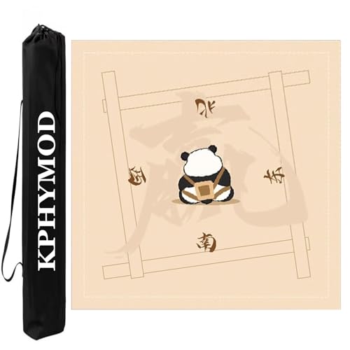 KPHYMOD Mahjong Spiel Matte Quadratische Mahjong-Matte Mit Panda-Aufdruck Und Tragetasche, rutschfeste, Geräuschreduzierende Pokerkarte, Mah-Jongg-Spiele-Tischdecke(Beige-2,27.56x27.56in) von KPHYMOD