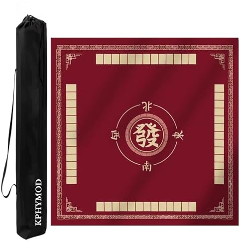 KPHYMOD Mahjong Spiel Matte Quadratische Mahjong-Matte Mit Richtung, Kann Geschnitten Werden, rutschfeste, Geräuschreduzierende Poker-Kartenspiel-Tischabdeckung Mit Tragetasche(Red,27.56x27.56in) von KPHYMOD