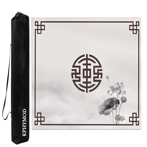 KPHYMOD Mahjong Spiel Matte Quadratische Mahjong-Matte Mit Tragetasche, Bedruckter Polyesterfaser-Spieltischbezug Im Chinesischen Stil Für Kartenbrettspiele(Light Gray,39.37x39.37in) von KPHYMOD